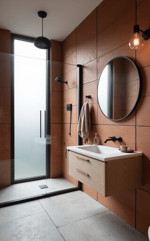 5. Terracotta and Black Grout Bathroom Tiles Ideas