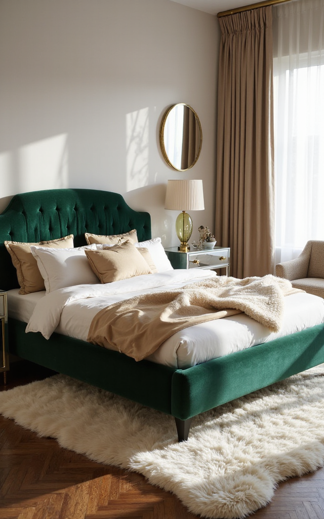 6. Retro Glam Bedroom Ideas: Luxe Faux Fur Throws and Rugs