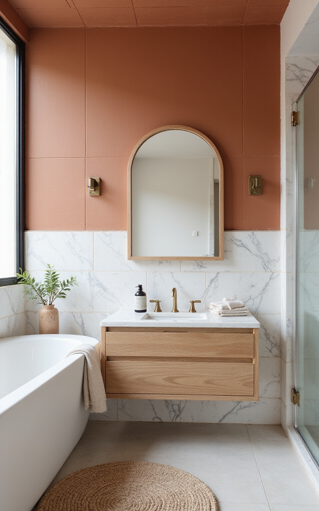 1. Terracotta and White Marble Bathroom Tiles Ideas