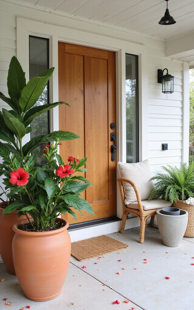 9. Tropical Hibiscus as Statement Front Porch Flowers