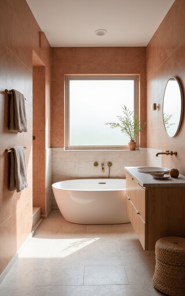 18. Terracotta and Soft Blush Bathroom Tiles Ideas