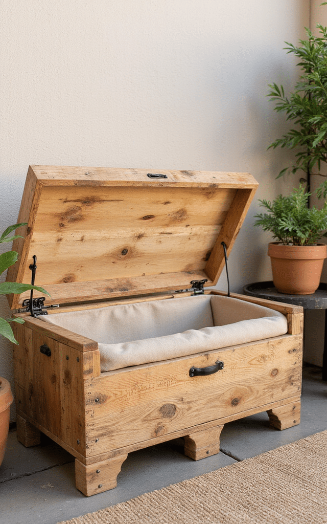 14. Pallet Outdoor Storage Bench Project