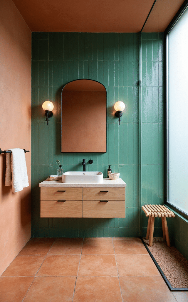 19. Terracotta and Emerald Green Bathroom Tiles Ideas