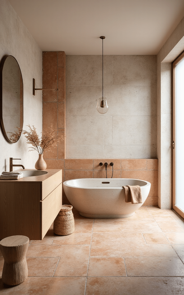 10. Terracotta and Travertine Bathroom Tiles Ideas