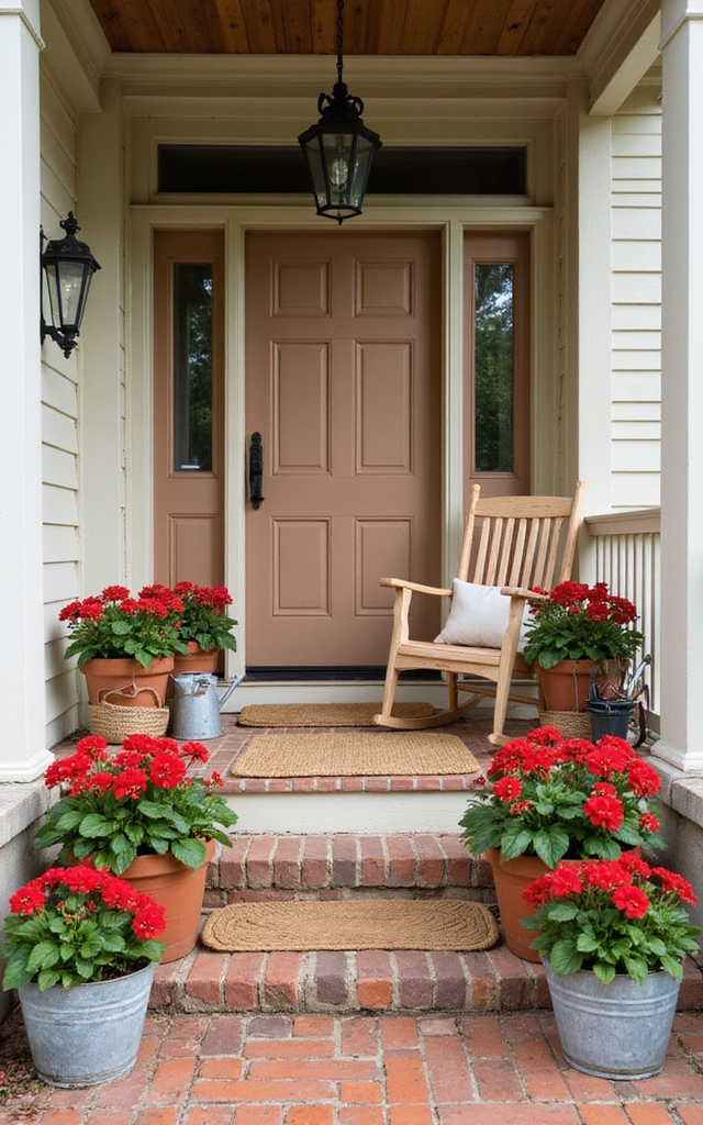 1. Classic Red Geraniums for Bold Front Porch Flowers