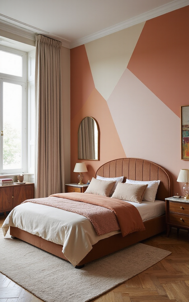 12. Retro Glam Bedroom Ideas: Vintage-Inspired Color-Block Walls