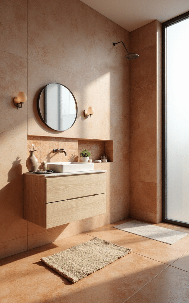 16. Terracotta and Sandy Beige Bathroom Tiles Ideas
