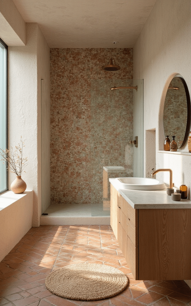 8. Terracotta and Zellige Mosaic Bathroom Tiles Ideas