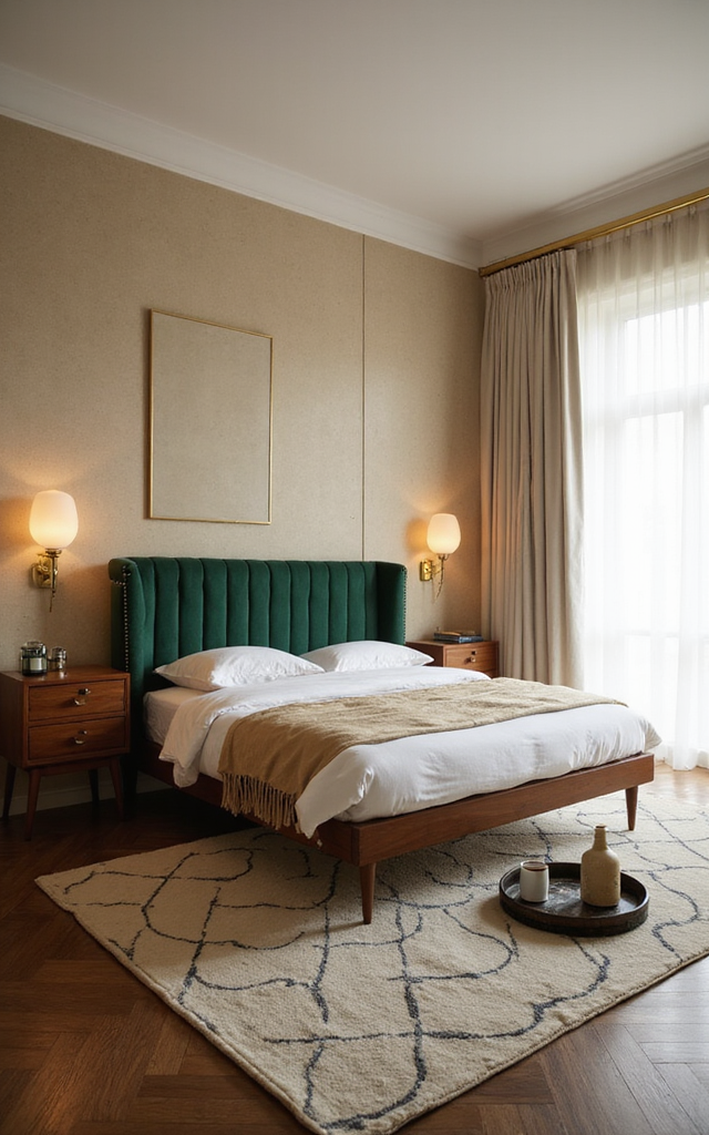 1. Retro Glam Bedroom Ideas: Velvet Headboards That Command Attention