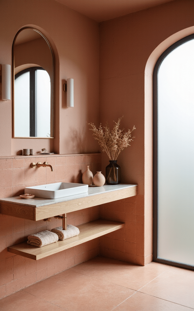 7. Terracotta and Dusty Pink Bathroom Tiles Ideas