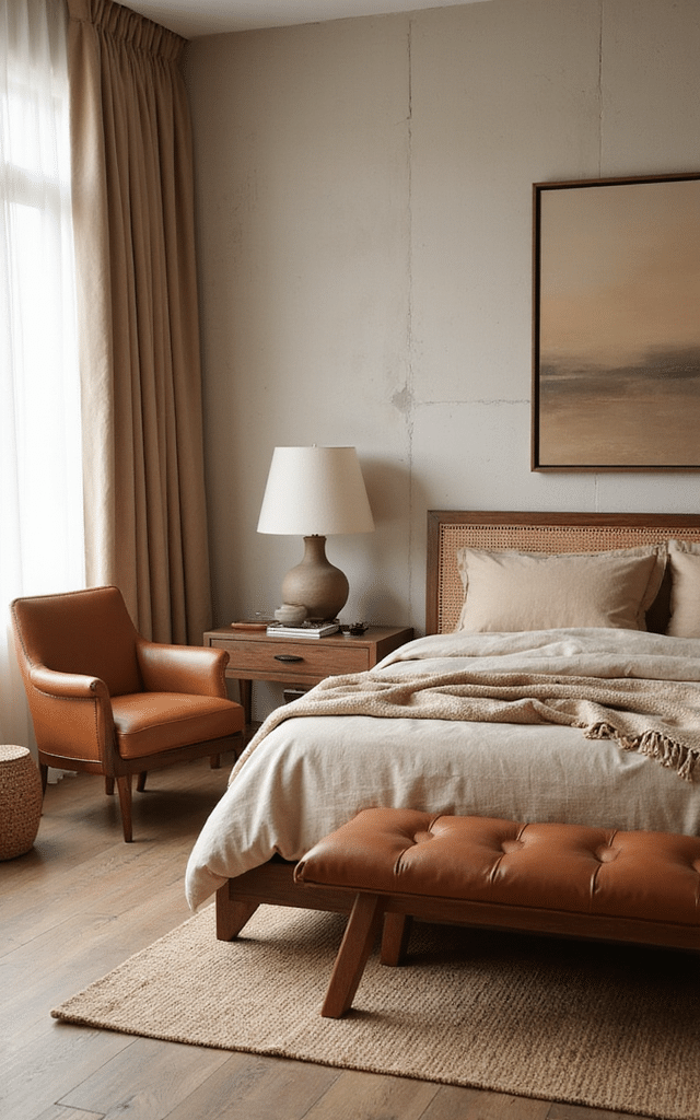 6. Caramel Leather Accent Brown Bedroom Ideas