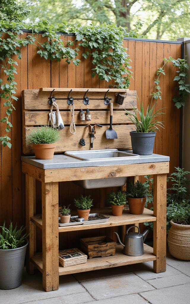 9. Pallet Outdoor Potting Bench Project