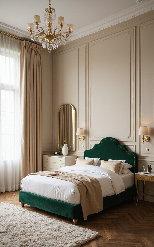 9. Retro Glam Bedroom Ideas: Brass and Gold Accents Throughout