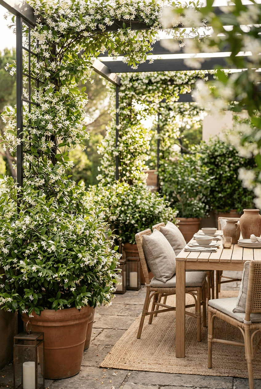 Creating an Outdoor Dining Space Framed by Jasmine