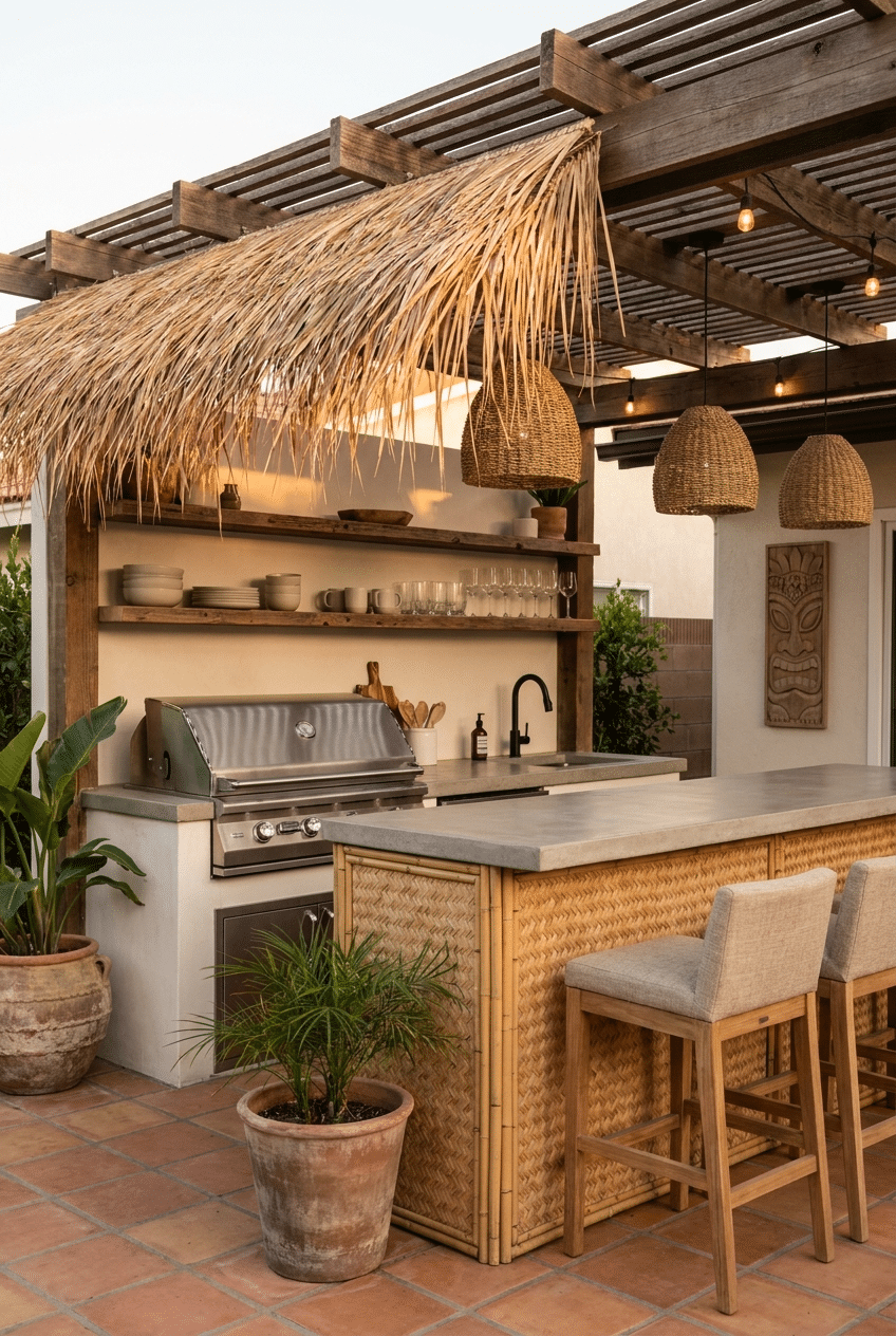 12. Full Outdoor Kitchen DIY Tiki Bar Idea