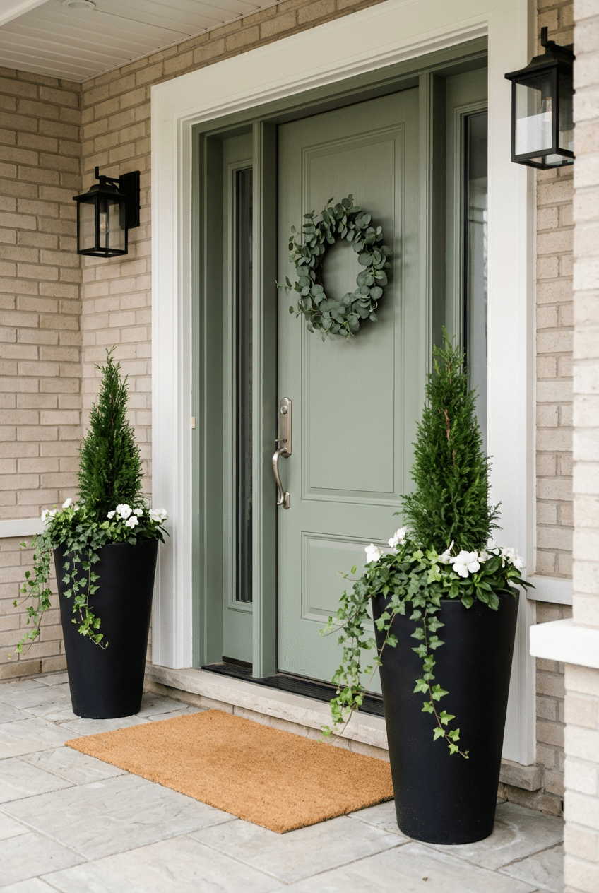 3. Flank Your Door With Matching Symmetrical Planters for a Small Porch