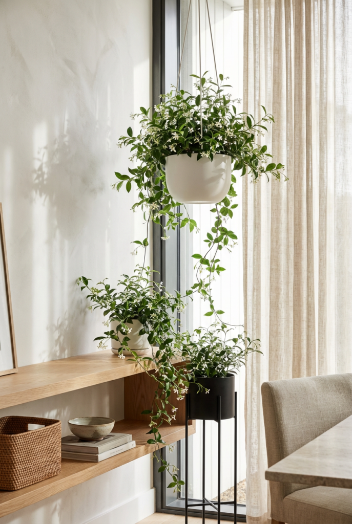 5. Star Jasmine (Trachelospermum jasminoides) — Best Jasmine Plant to Grow Indoors for Trailing Beauty