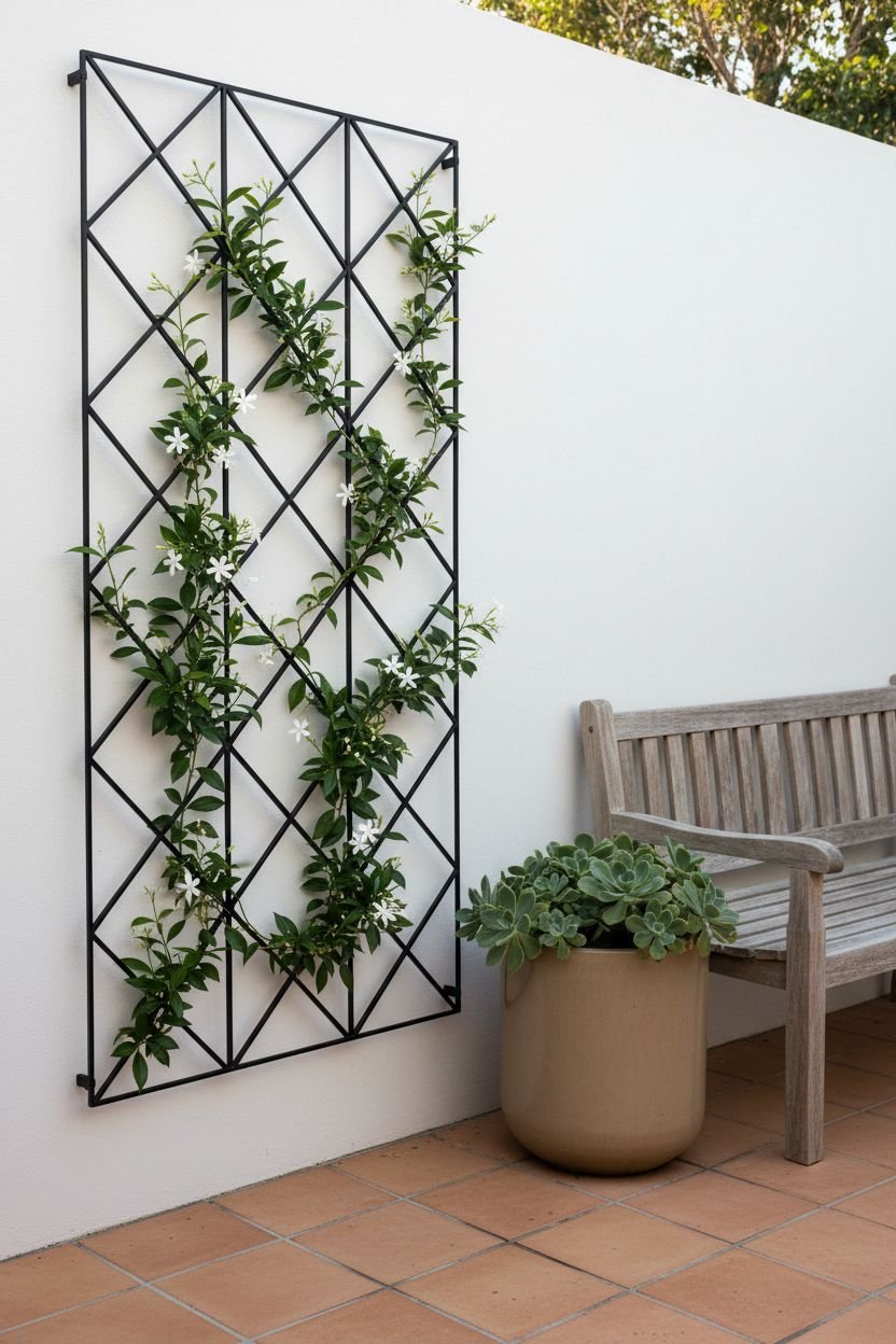 2. Sleek Black Steel Star Jasmine Wall Trellis