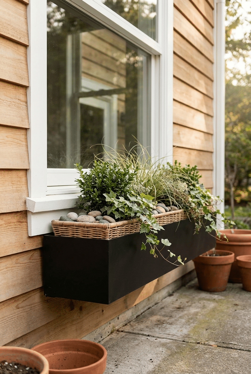 6. Window Box Ideas for a Ranch Style Home Using Mixed Textures
