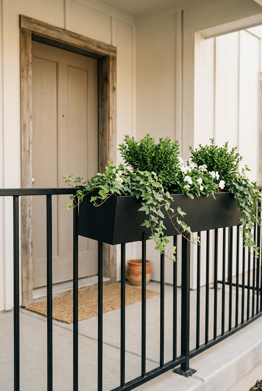 4. Use a Window Box Style Rail Planter for a Small Porch