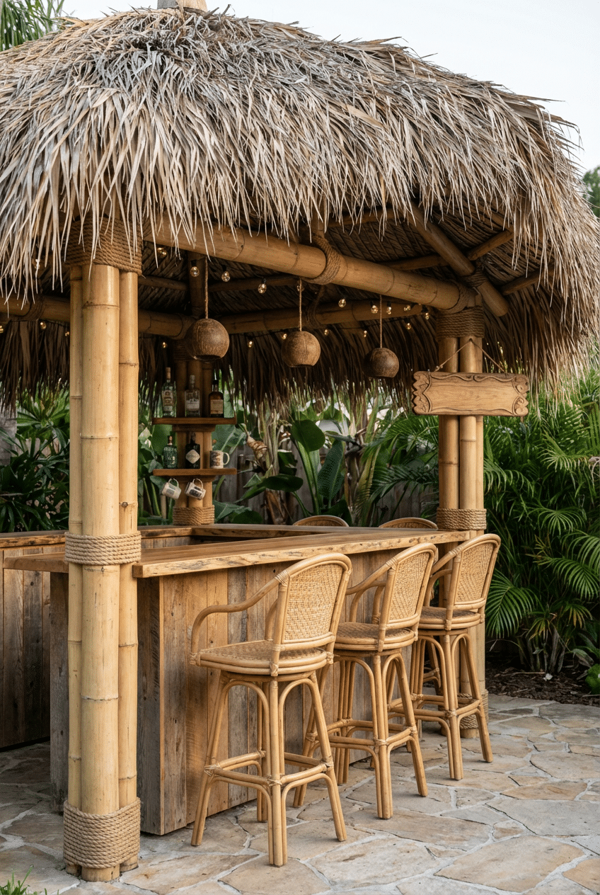 5. Thatched Roof DIY Tiki Bar Idea