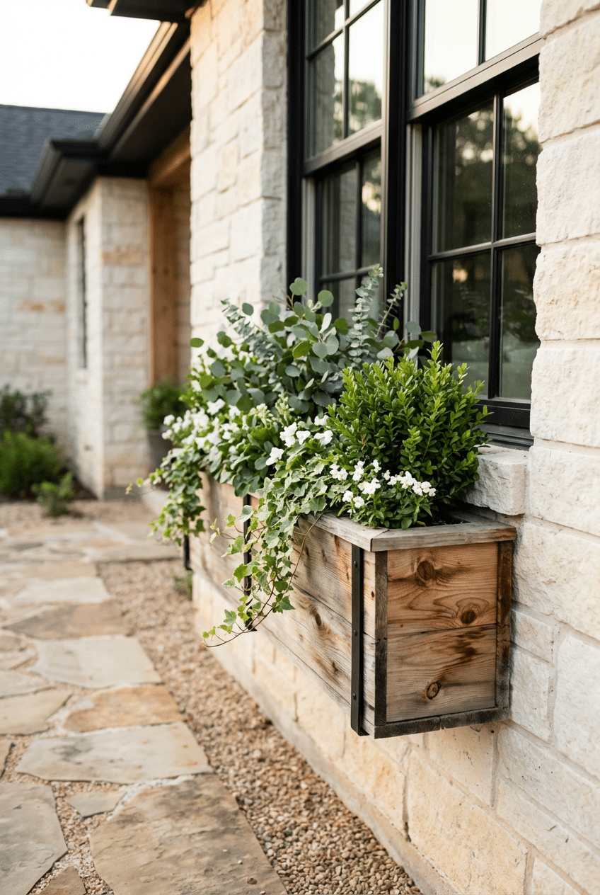 3. Rustic Wood Window Boxes That Feel Intentional