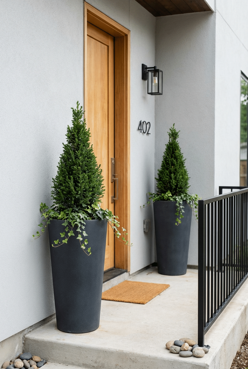2. Go Tall and Slim With Column Planters for a Small Porch