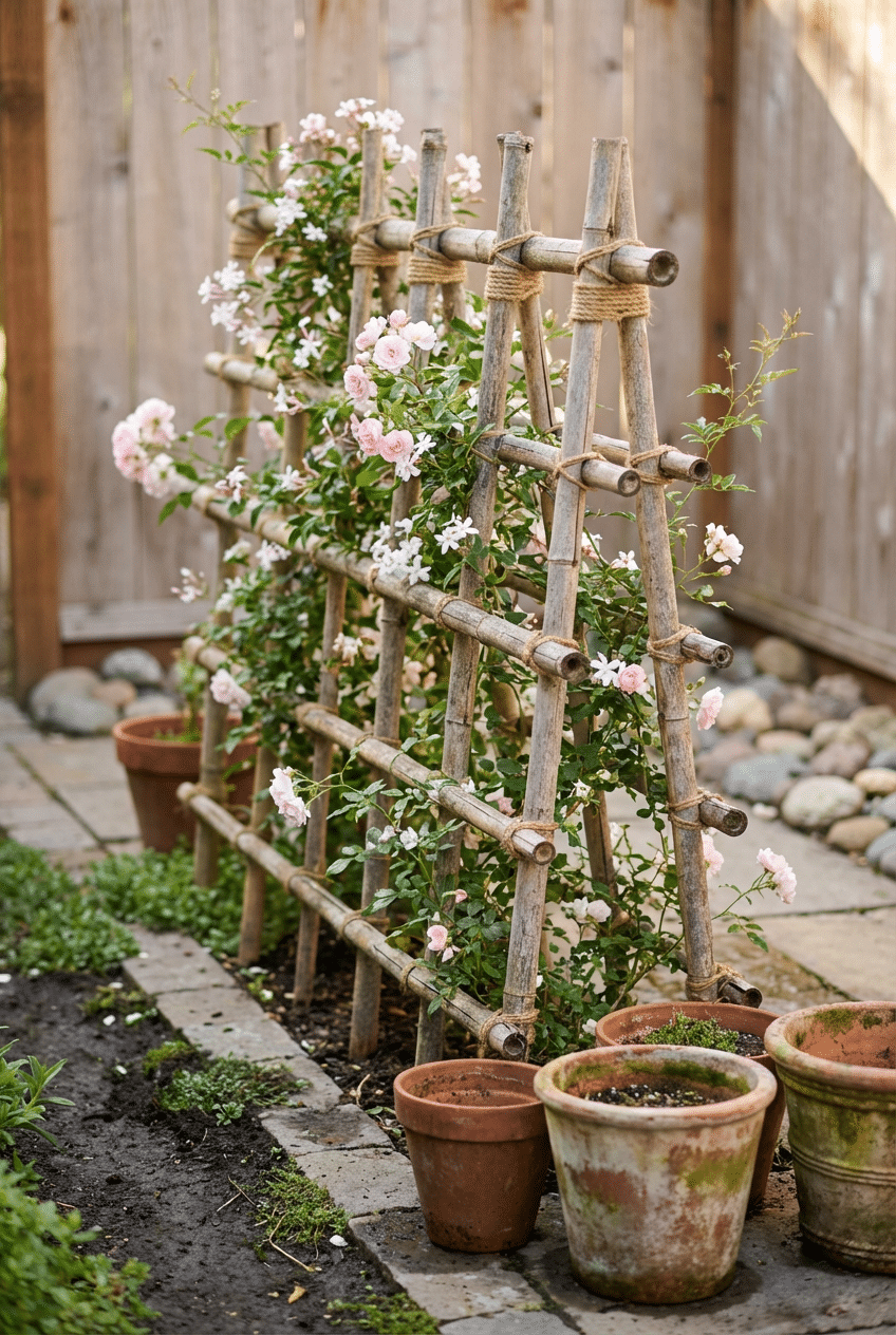 3. Rustic Bamboo Flower Garden Trellis