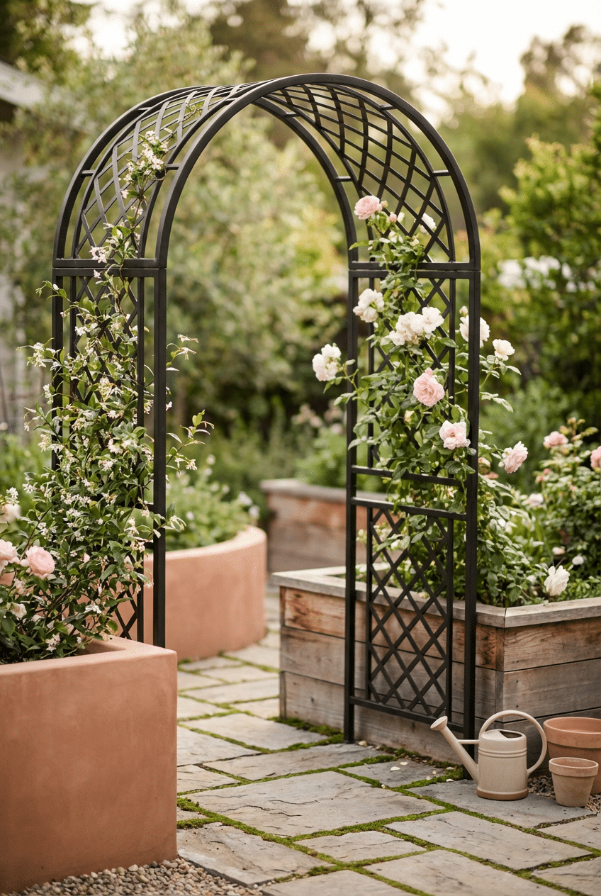 2. Arched Metal Flower Garden Trellis