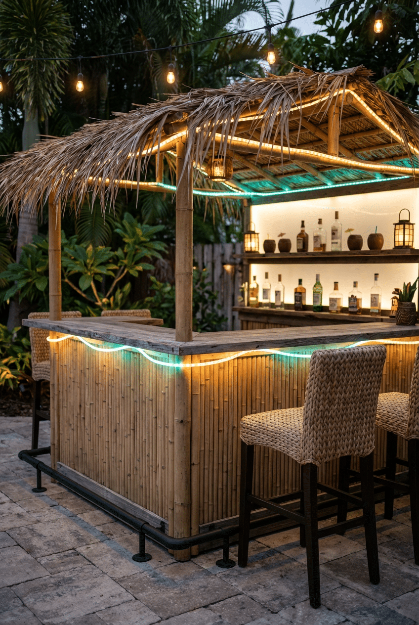 9. LED Glow DIY Tiki Bar Idea