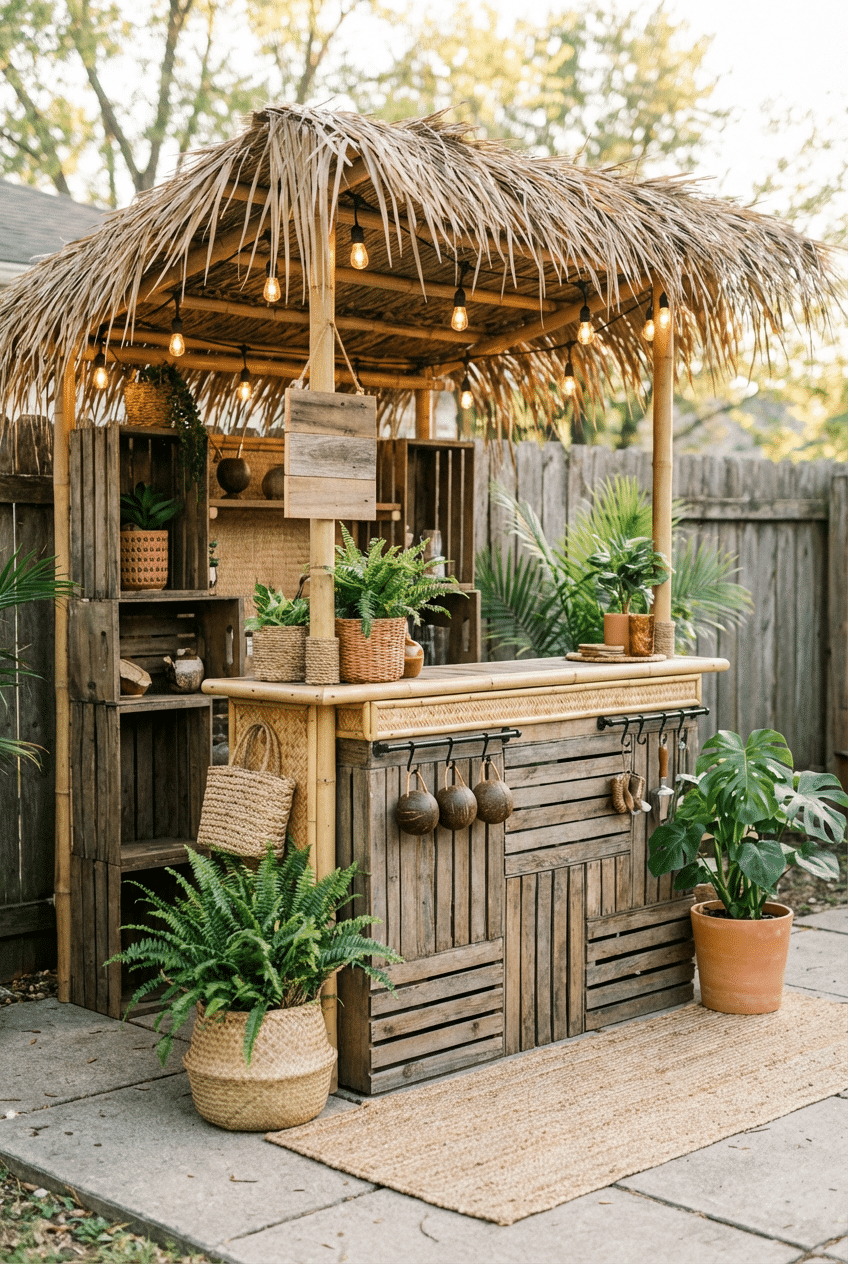 8. Rustic Crate Stack DIY Tiki Bar Idea