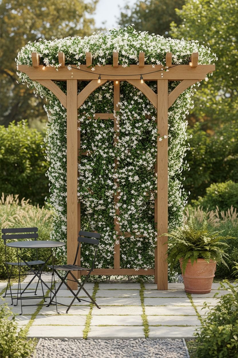9. Freestanding Pergola-Style Star Jasmine Trellis