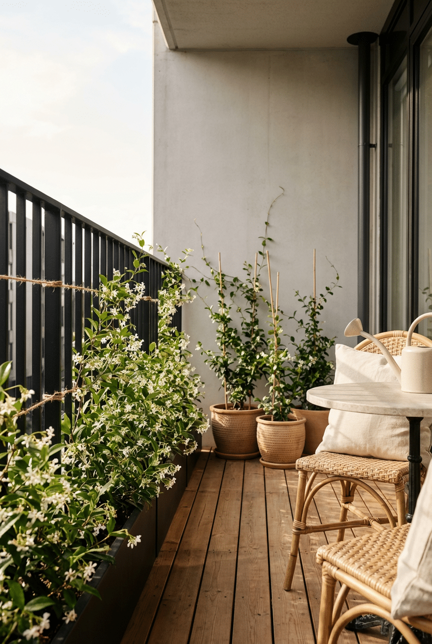 1. Train Star Jasmine Along a Balcony Railing