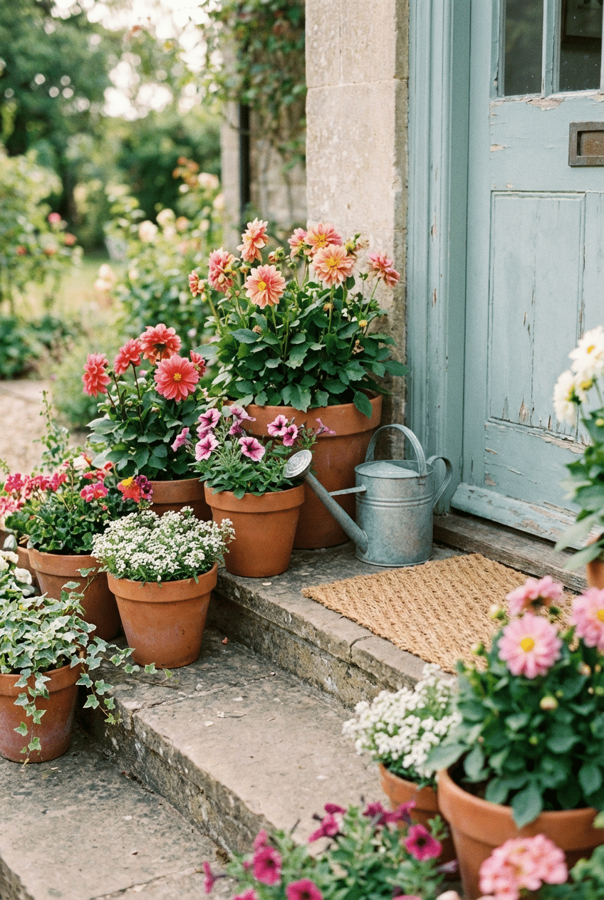 1. Classic Terra Cotta Pots Overflowing With Cottage Blooms
