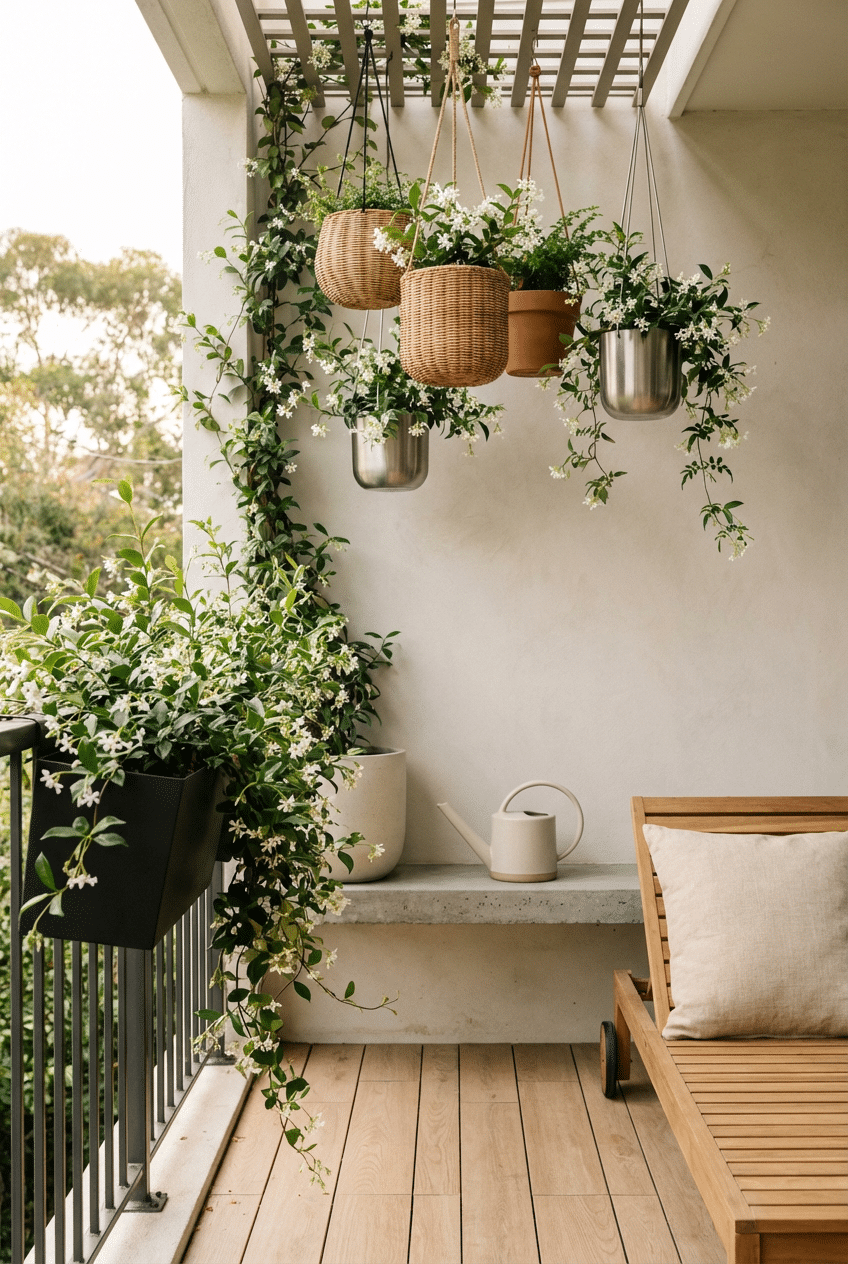 7. Hang Star Jasmine in Cascading Planters