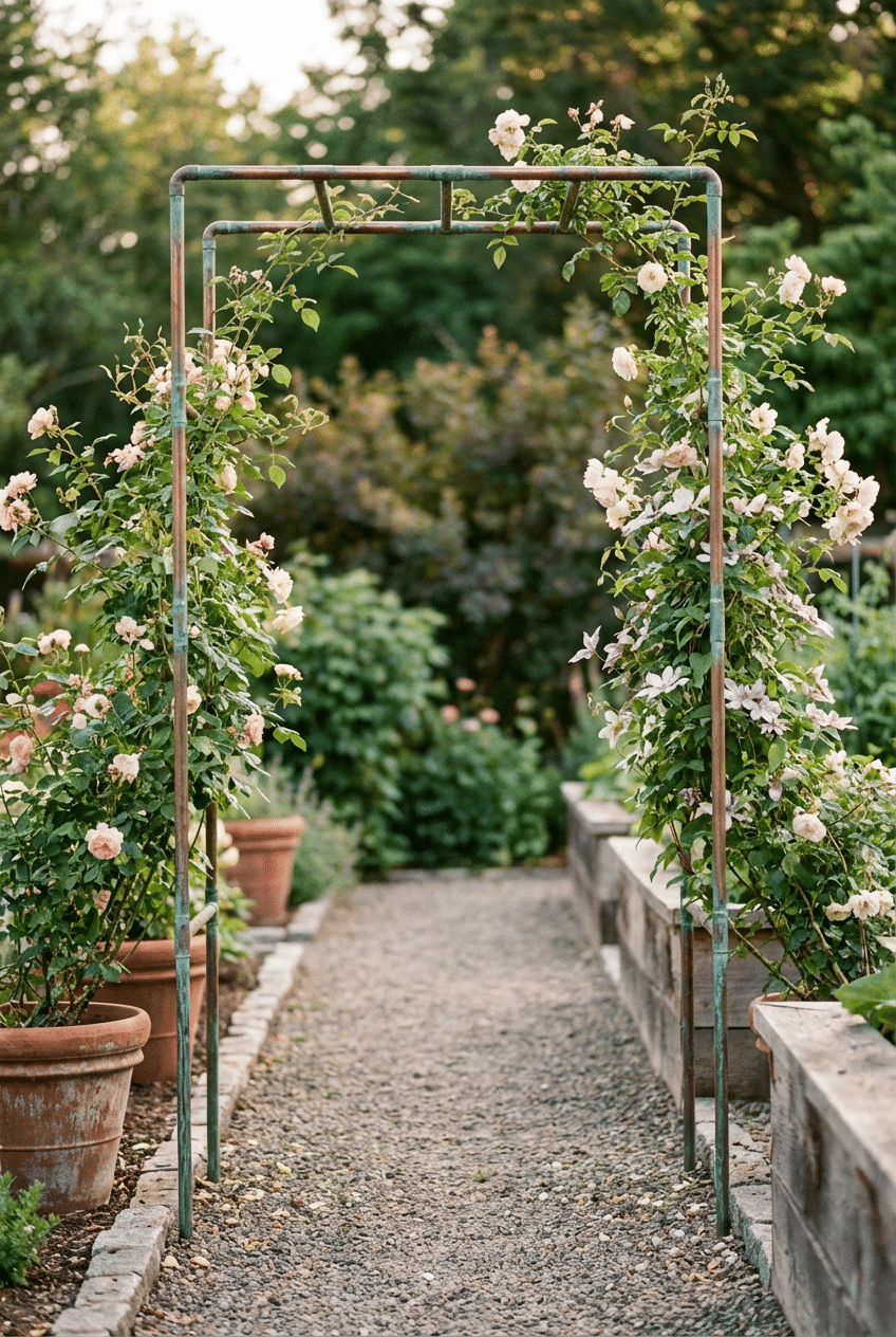 9. Copper Pipe Flower Garden Trellis