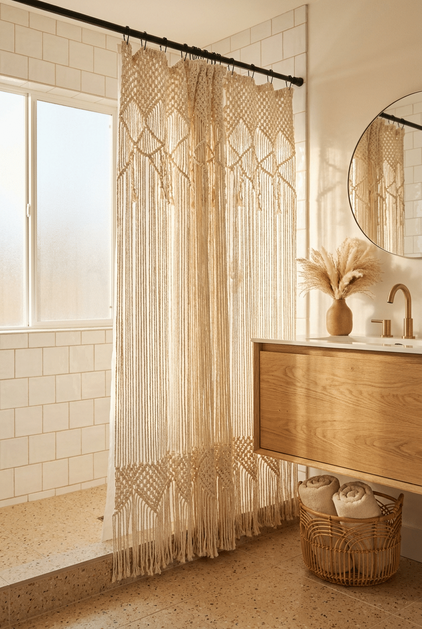 6. Boho Macramé-Inspired Shower Curtains for a Timeless Look