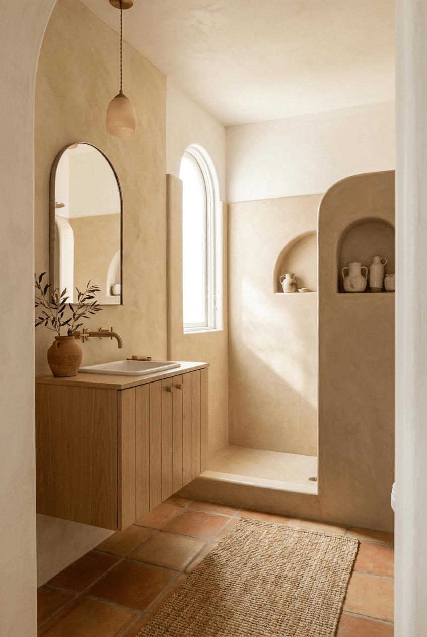 3. Warm Neutral Color Palettes in Modern Spanish Style Bathroom Designs for Small Bathrooms