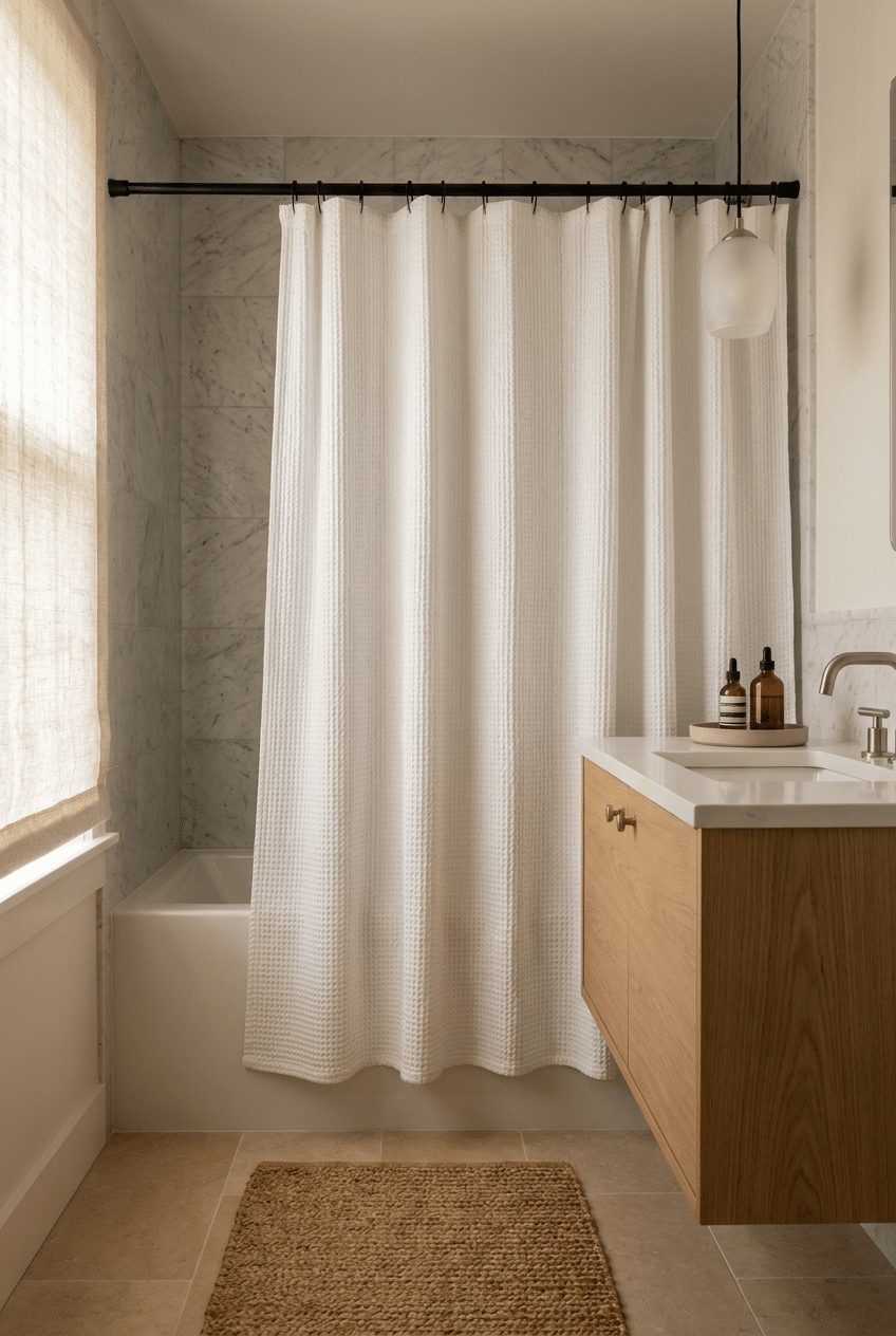 8. Textured Waffle Weave Shower Curtains for a Timeless Look