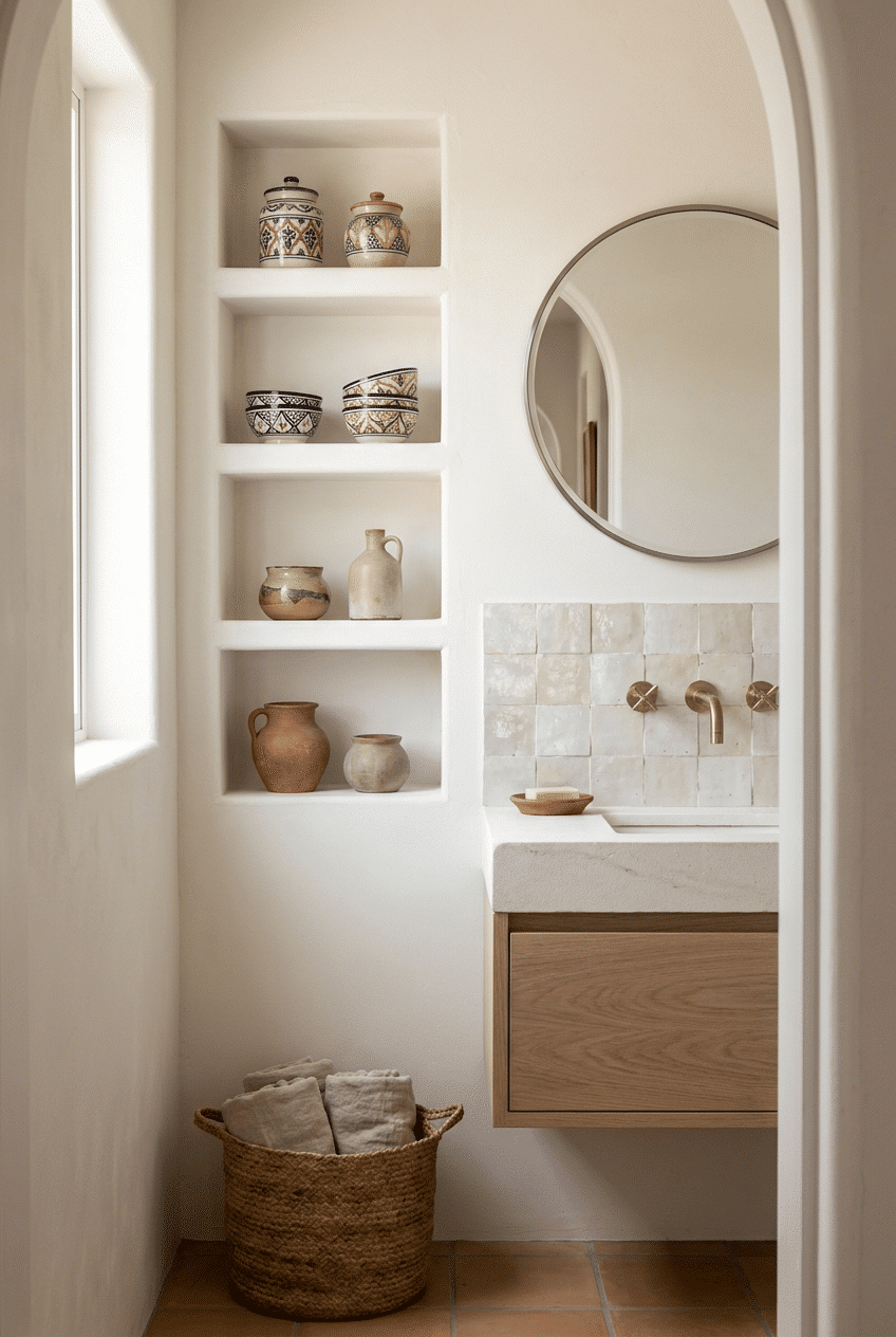9. Open Shelving with Spanish-Inspired Ceramics