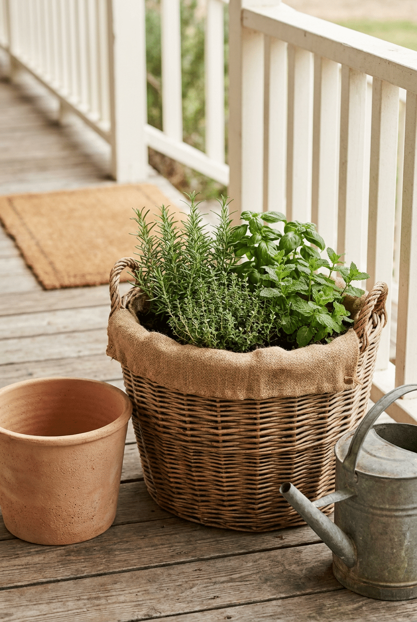 3. Rustic Herb Garden Wicker Basket Planter