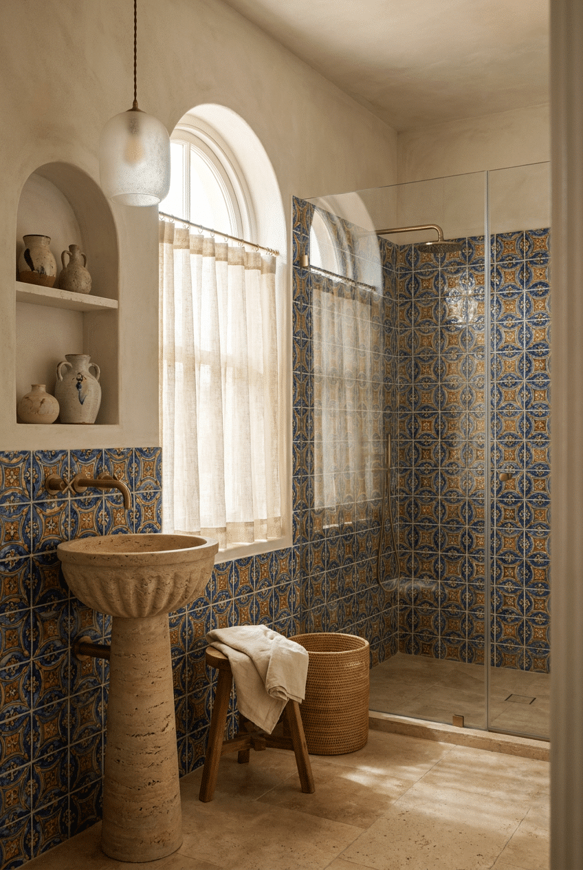 2. Bold Maiolica Tilework in Vibrant Sicilian Bathroom Designs