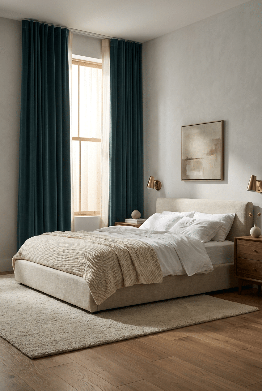 4. Velvet Curtains for a Luxe Bedroom Vibe