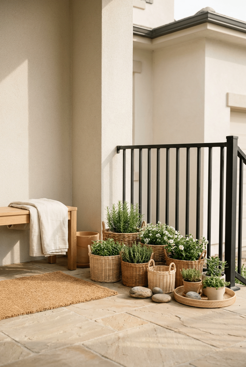 10. Mini Wicker Basket Planter Cluster Display