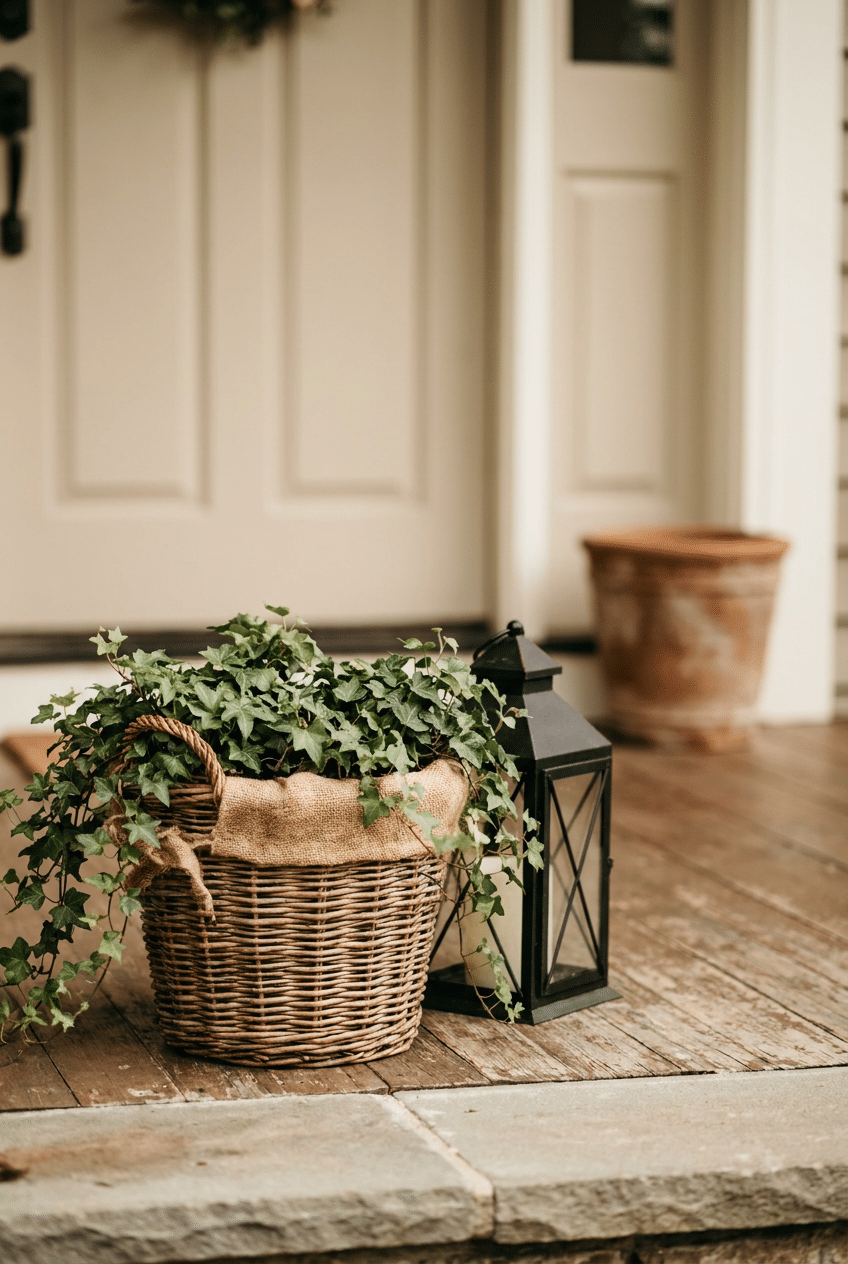 8. Trailing Ivy Wicker Basket Planter