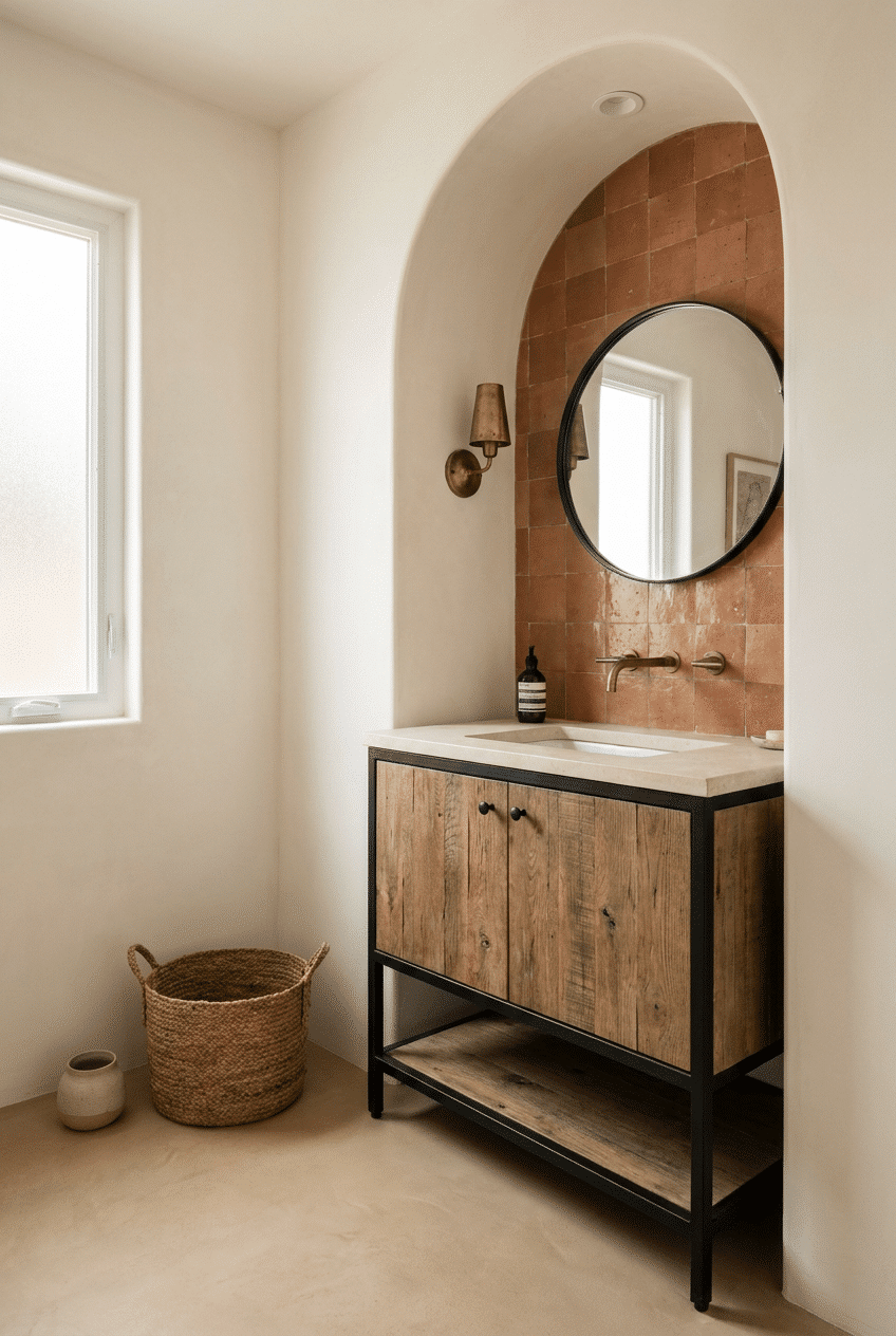 6. Rustic Wooden Vanities with a Modern Spanish Twist
