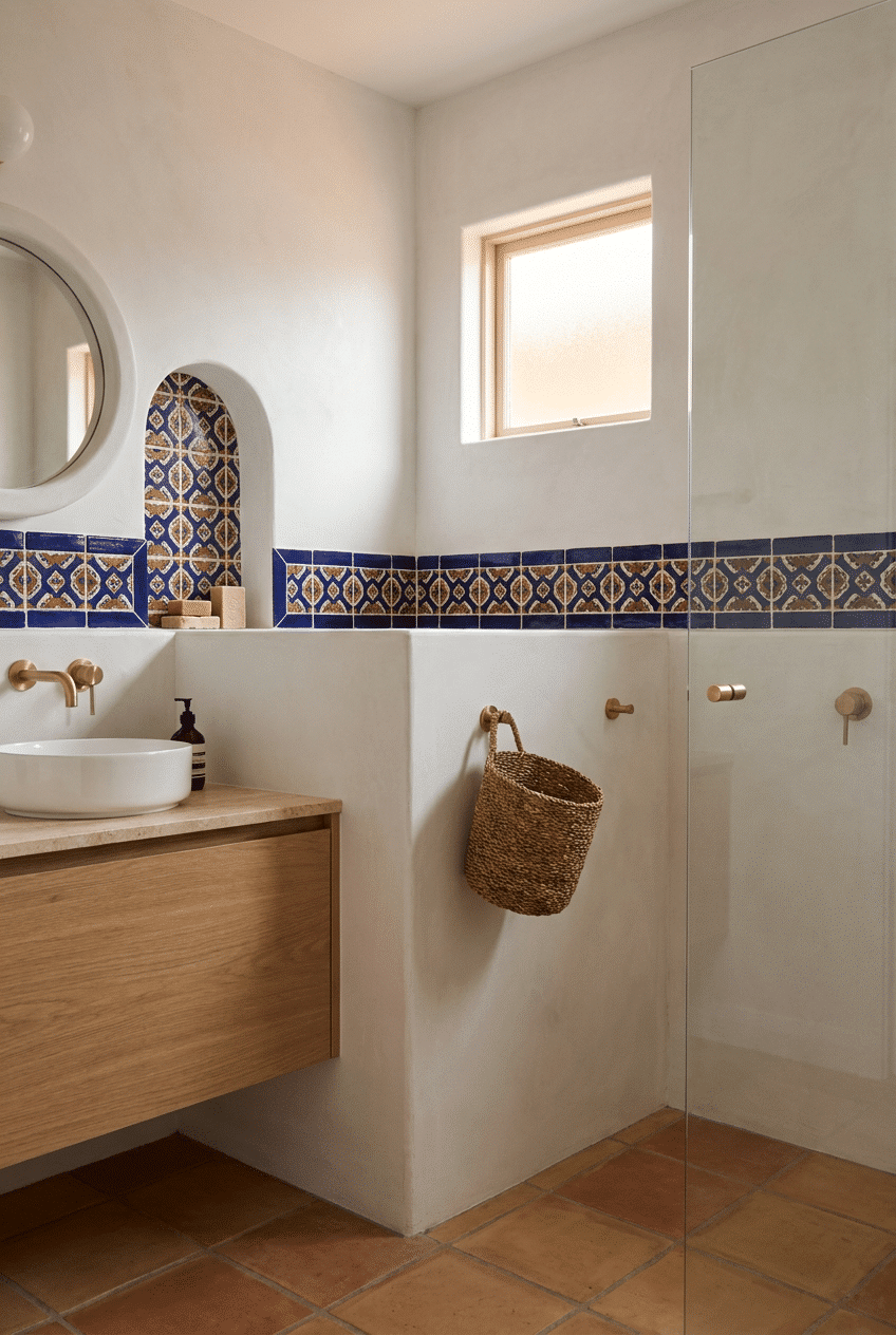 10. Whitewashed Walls with Bold Tile Borders