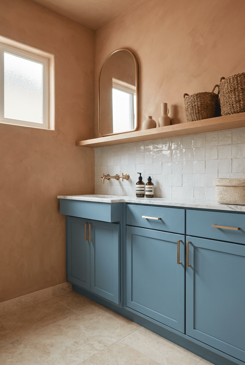 7. Coastal Blue Cabinetry with Gold Hardware