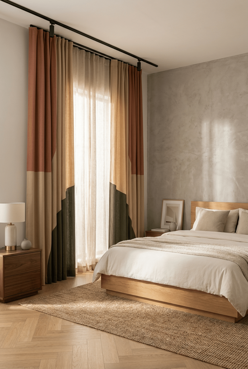 9. Color-Blocking Curtains for a Modern Bedroom Look