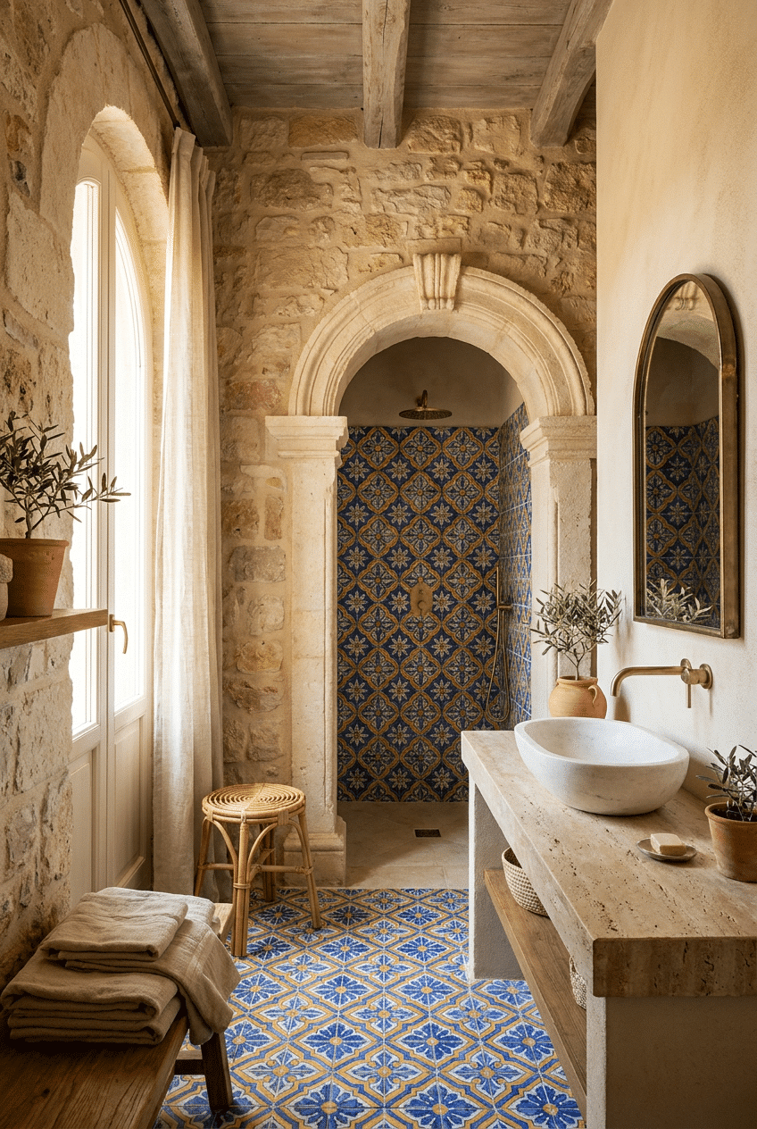 4. Rustic Stone Walls with Mediterranean Warmth